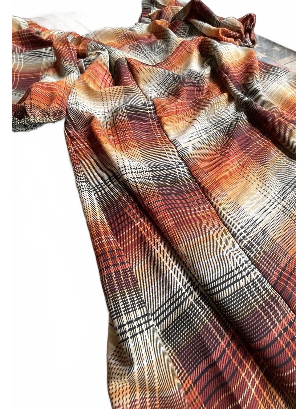 Plaid off shoulder long sleeve top